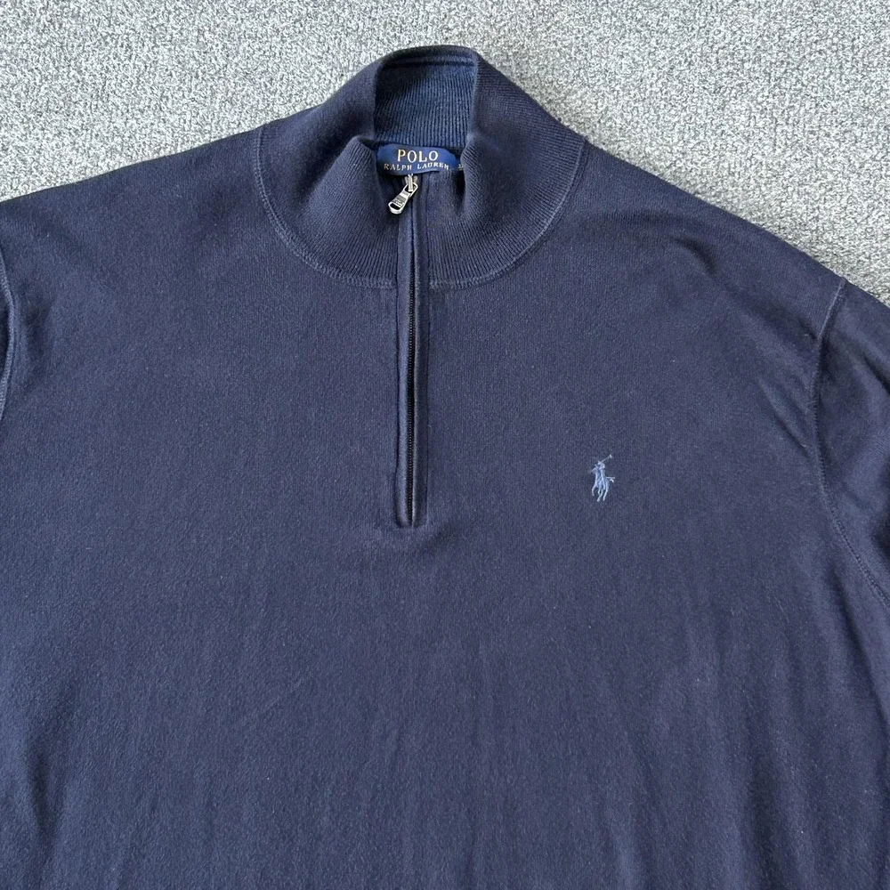 Polo Ralph Lauren Sweater Mens Big 3X Blue Cotton Quarter‎ Zip Mock Neck Knit